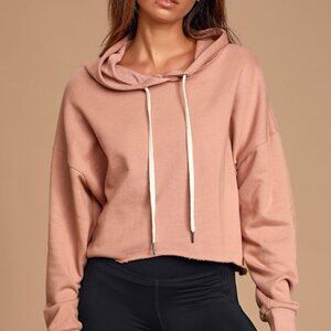 Lulus Best Time Mauve Pink Cropped Hoodie - Size L